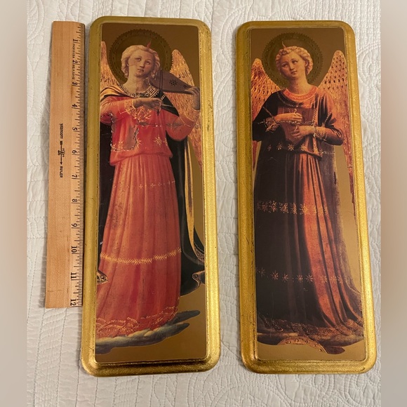 Angel art made in Italy.  Gold leaf around.  Two - Picture 2 of 10